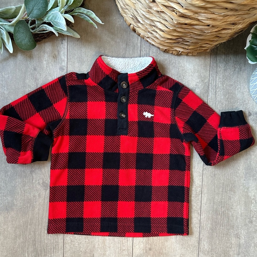 Carter’s Buffalo Plaid Fleece Pullover Sweater 1/4 Button Up Baby Toddler Boy